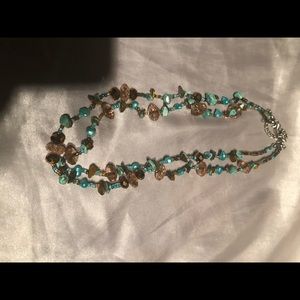 Turquoise and bronze beaded double necklace